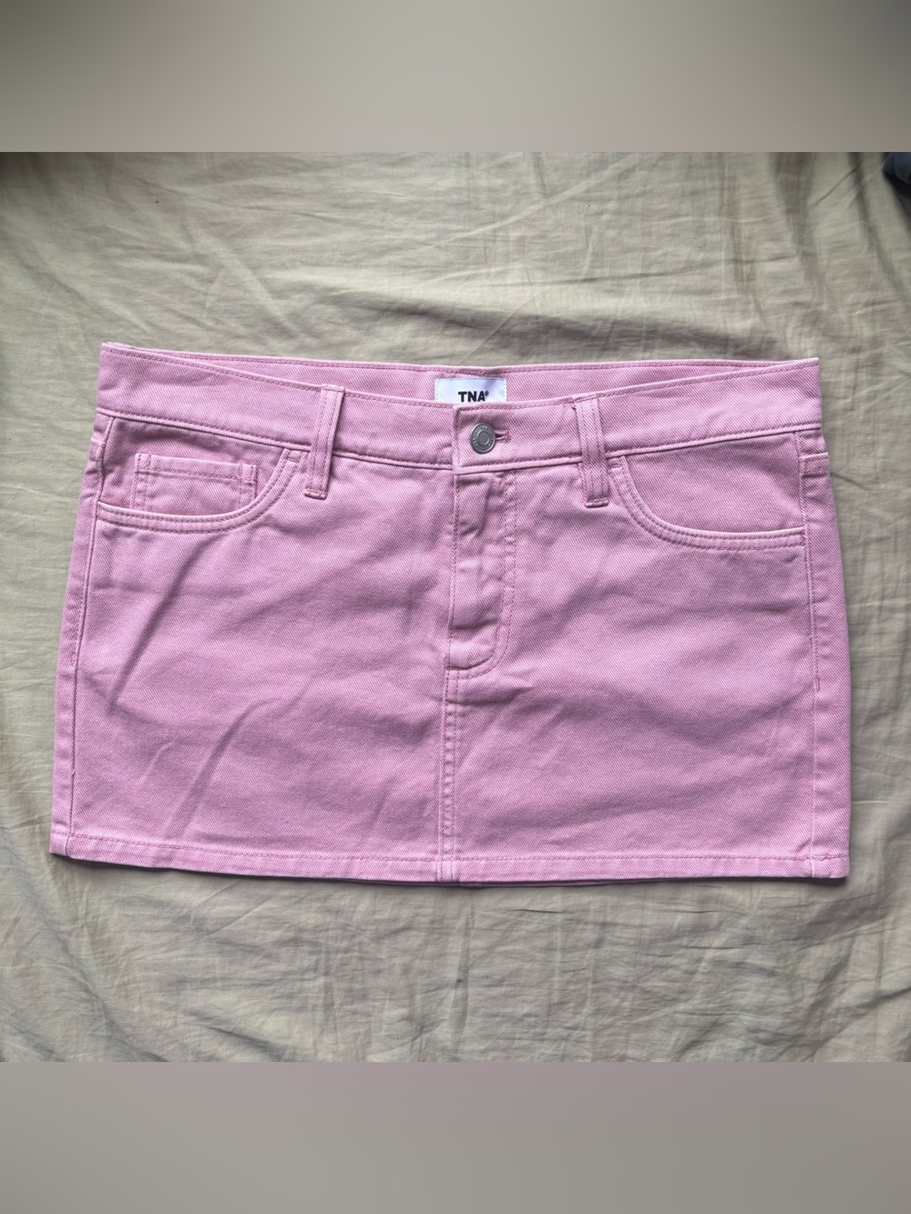 TNA Pastel Pink Denim Mini Skirt